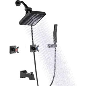 2 Handle Shower Faucet Set with Hand Shower Matte Black Two Handle Tub Shower Faucets Sets Wall Mounted Bathroom Bathtub Shower Trim Kit
