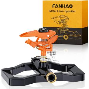 FANHAO Heavy Duty Pulsating Impact Sprinkler for Yard, 360 Degree Rotating Lawn Sprinklers with All Metal Base, Adjustable Large Area Irrigation Sprinkle for Garden, Covers Up to 5,800 Sq. Ft