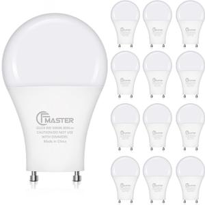 GU24 LED Light Bulb, 5000K Daylight, 9W(100W Equivalent), 800 Lumens, A19 Shape GU 24 LED Bulbs, Twist and Lock GU24 Pin Base with Two Prongs, Non-Dimmable, UL ETL Certificated(12-Pack)