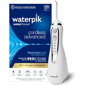 Waterpik Cordless Advanced 2.0 Water Flosser For Teeth, Gums, Braces, Dental Care With Travel Bag and 4 Tips, ADA Accepted, Rechargeable, Portable, and Waterproof, White WP580