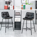 Modern 24 Inch Leather Counter Stools Set of 2 Mid Century Modern Bar Stools Upholstered Counter Height Stool Kitchen Island Chairs with Back Armless Dining Room Chairs for House Rustic Pub Black