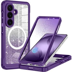 Hekodonk for Galaxy S26 Case Magnetic,[Compatible with Magsafe][Built-in Tempered Glass Screen Protector] [Glitter Card] Full Body Bling Case for Samsung Galaxy S26,Amethyst Purple