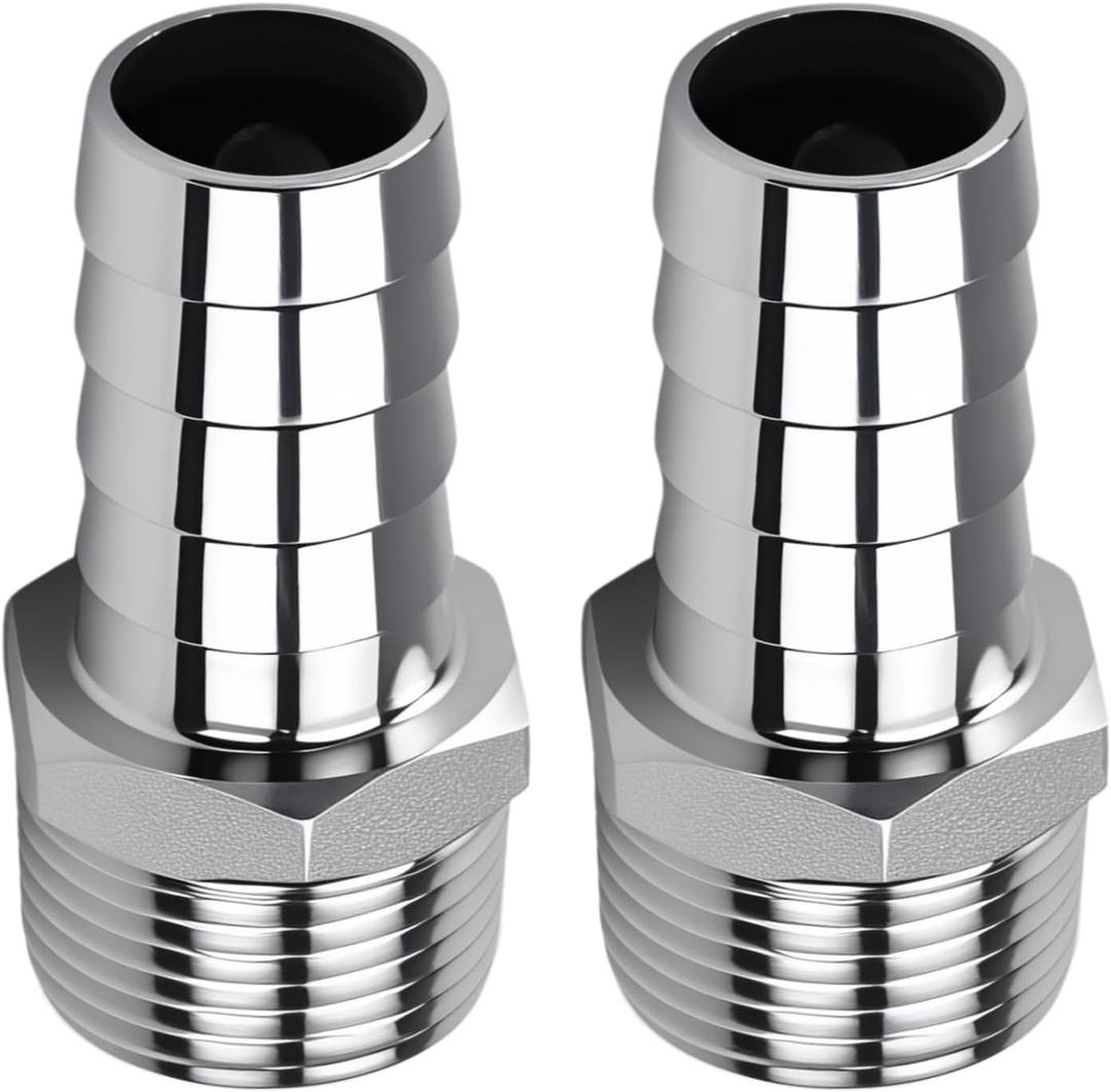 2PCS 1in Hose Barb to 1in NPT Male Adapters, Stainless Steel 1" to 1" NPT Male Hose Barb Fittings for Water Air Gas Pipes