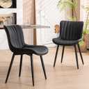 YOUNUOKE Mid-Century Modern Dining Chairs Set of 2, Black Faux Leather Upholstered Accent Chairs with Black Metal Legs, Armless Side Chair for Dining Room, Guest Reception Room