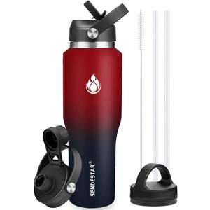 SENDESTAR 40oz Water Bottle Wide Mouth Stainless Steel Vacuum Insulated Double Wall with Straw Lids Fit in Any Car Cup Holder