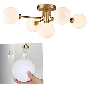 CLAXY Gold Ceiling Light Sputnik Semi-Flush Mount Light Fixture with Globe Shades Chandelier for Bedroom Dining Room Hallway