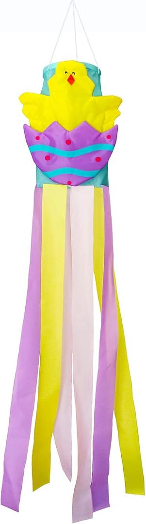 59 Inch Easter Egg Chick Windsock for Spring Garden Decorations Durable Hanging Wind Sock for Home Party Farmhouse Yard Outdoor Hanging Wind Socks Dcor