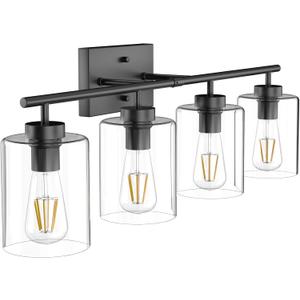 Aipsun 4 Lights Black Bathroom Vanity Light Over Mirror with Clear Glass Shades Industrial Bathroom Light Fixtures (Exclude Bulb), 31 Inch
