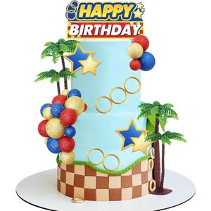 Balls Cake Toppers Blue Orange Birthday Cake Decorations for Baby Shower Birthday Cake Decorating (Hedgehog), 28 Count