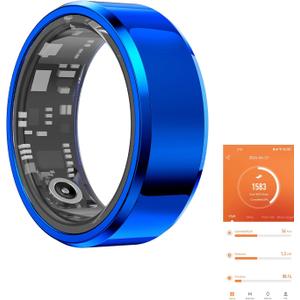 Fitness Tracker Smart Ring,Step Counter,Heart Rate Blood Oxygen Sleep Tracker Health Ring, 5ATM Waterproof Long Battery Life Smart Rings Compatible with iOS & Android (Blue, US 8)