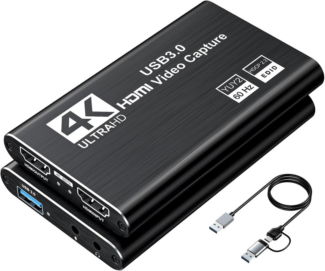 Video Capture Card, Audio Video Capture Card, USB 3.0 Capture Card 4K HDMI Loop-Out, 1080P 60FPS/2K 30FPS Video Game Capture for Streaming Works for PS5/Switch/Camera/PC/OBS(Black)