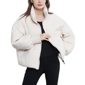 Gihuo Women’s Winter Cropped Puffer Jacket Coat Short Warm Quilted Jacket(White-S)