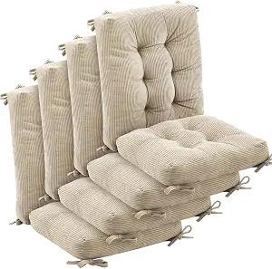 Juexica 4 Set Outdoor Patio Chair Cushions Corduroy Seat High Back Tufted Pillow Replacement Rocking Patio Chair Pads for Outdoor Indoor Home Office (Beige)