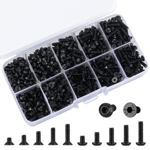 720 Pcs M3 Hex Socket Cap Bolts Screws Assortment Kit, Pan & Flat Head Hex Button Head Screws Assorted, Black Alloy Steel, M3x(4mm/6mm/8mm/10mm/12mm) (Black)