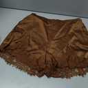 Women's Y2k Satin Lace Shorts Coquette Silky Elastic Waisted Flowy Mini Shorts Cute Going Out Slip Bottoms (Dark Brown Lace, L)