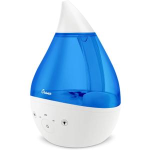 Crane 4-in-1 Drop 2.0 Ultrasonic Cool Mist Humidifier with Sound Machine, Night Light, Aroma Tray, 1 Gallon Top Fill, Blue & White