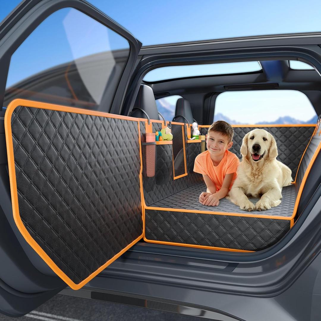 Dog Car Seat Cover for Back Seat, Hard Bottom Car Seat Cover for Dogs with Door Protectors, Waterproof Back Seat Extender for Dogs, Scratch-Resistant, Suitable for Cars (Black)