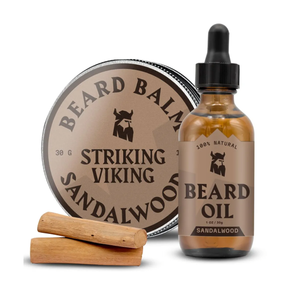 Striking Viking Beard Oil and Balm - Men's Beard Grooming Kit with All-Natural Beard Oil and Leave in Beard Balm Conditioner - Enriched with Argan and Jojoba Oil, Sandalwood