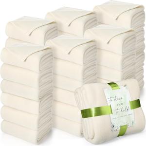 Buryeah 36 Pack Oeko-tex Certified Wedding Flannel Throw Blanket Bulk 50 x 60 Inch Soft Fleece Lap Blanket with Thank You Cards Ribbon for Guests Sleepover Spa Slumber Favors Gifts (Cream White)