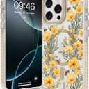 Magnetic for iPhone 16 Pro Case [Compatible with MagSafe] Clear Floral Flower Bee Pattern Design, Slim Shockproof Protective Phone Cover for Women Girls