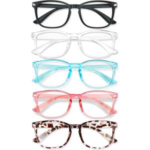 Blue Light Glasses for Woman Men | 99% Blue Light Blocking Glasses for Computer Gaming TV Phone Screen Square Frame | Anti Eyestrain & UV Glare Protection - 5 Pair (5 Pack Mix Color-3)