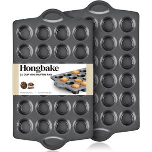 HONGBAKE mini muffin pan nonstick 24, Cupcake Tin for Baking, Commercial Small Cup Cake Tray for Cheesecake, 1.8dia, Heavy-duty, Gray