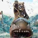 Funny Bear Shower Curtain, Cool Bear Riding Shark on Blue Ocean Shower Curtain, Farmhouse Navy Blue Beach Shower Curtain Set Kids with 12PCS Hooks, 70X70IN Waterproof Polyester Fabric