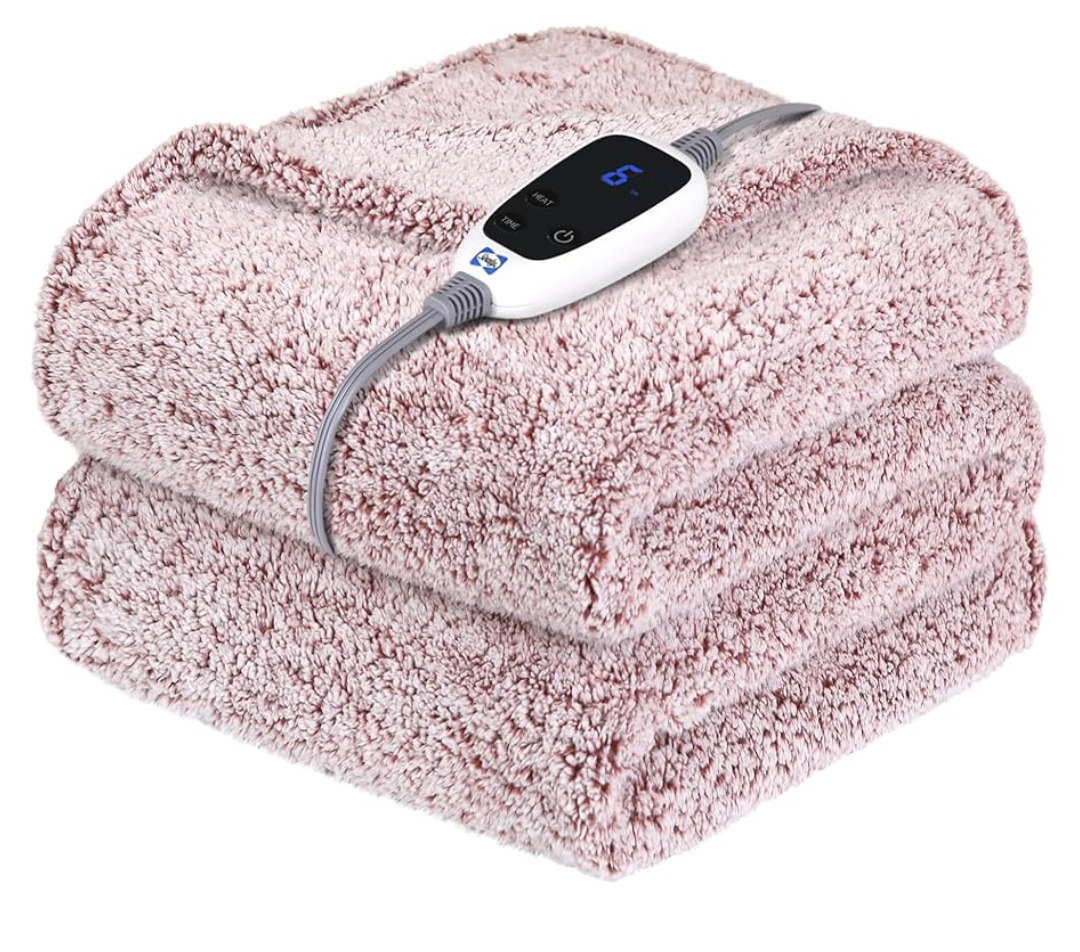 SEALY Electric Blanket Heated Throw 50"x60" Soft Double Sherpa Super Cozy with 6 Fast Heating Levels & 210 Hours AutoOff, OverHeat Protection, Machine Washable, Rust Red