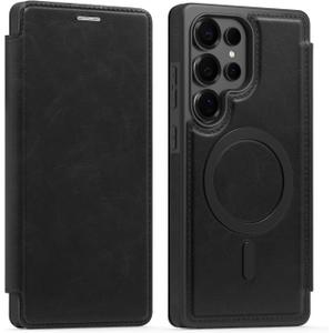 Lunivop Compatible with Samsung Galaxy S25 Ultra Case 2025 6.9 '' Flip Cover PU Leather RFID Blocking Card Holder Wallet Compatible with Magsafe Magnetic Phone Case for S25Ultra (Black)