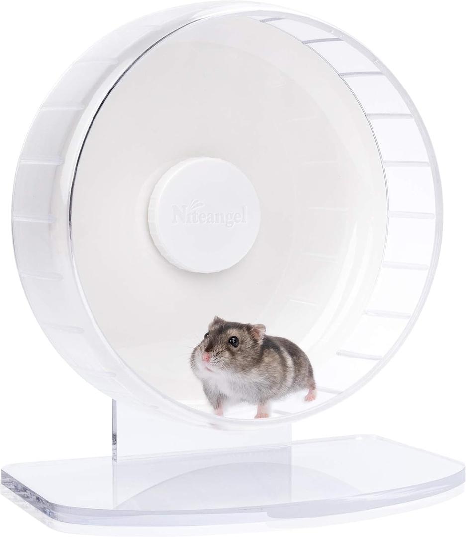 Niteangel Super-Silent Hamster Exercise Wheels - Quiet Spinner Hamster Running Wheels with Adjustable Stand for Hedgehog Gerbils Mice or Other Small Animals (S, White)