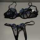 VORIXIA Lingerie Sexy Bra and Panty Set for Women See Through Sheer Underwear Cute Exotic Foral Embroidery Babydoll Suit (Small, Blackblue)