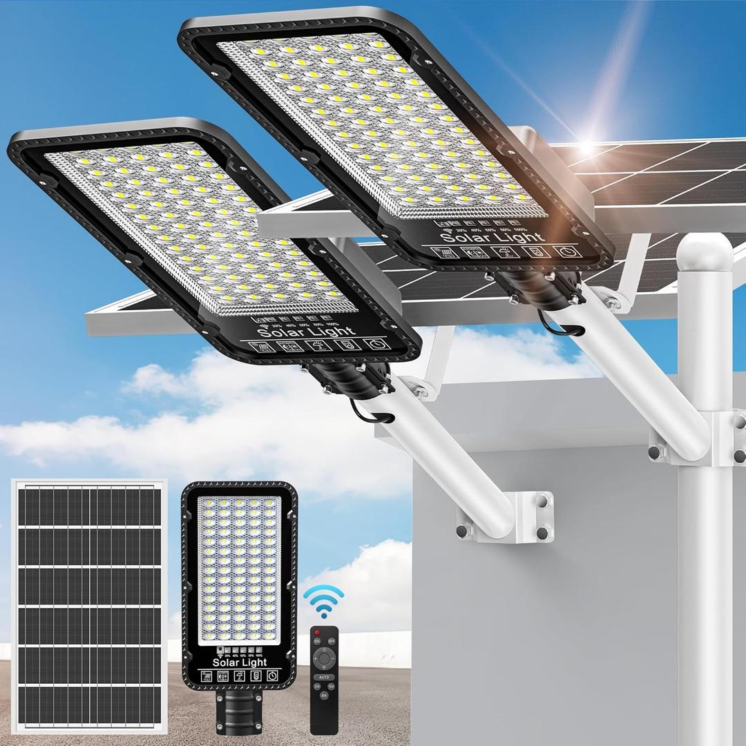 12000W Solar Street Lights Outdoor - 6500K Commercial Parking Lot Dusk to Dawn, Heavy Duty Split Type Solar Lights Outdoor Waterproof with Remote Control for Driveway, Outside(2Pack)