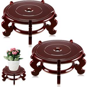 Geetery 2 Pcs 4 to 12 in Wooden Plant Stands Indoor Chinese Oriental Plant Stand for Vase Fishbowl Flower Pot Lamp Redwood Base Vintage Display Rack Decor(8 Inch)
