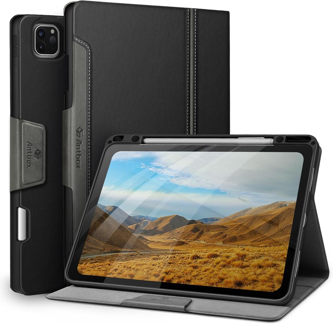 Antbox Case for iPad Pro 12.9'' 6th Generation (2022) 5th/4th/3rd Generation (2021/2020/2018), Built-in Pencil Holder Auto Sleep/Wake Function PU Leather Smart Cover (Black)