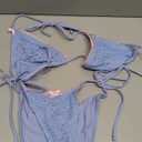 ZAFUL Bikini Sets for Women Halter Two Piece Swimsuit Eyelet Triangle Tie Side Thong Bathing Suit Bowknot Lace Trim Swimwear (X-Small, Blue)