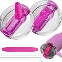 2 Pack 40 oz Tumbler Flip Straw Lid for Stanley Quencher ProTour Leak Proof Lid Replacement for Stanley H2.0 Quencher, Spill Proof Reusable Lid for Stanley Cup Accessories (Rose & Rose, 40 oz)