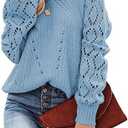 SHEWIN Women's Casual Long Sleeve Crewneck Crochet Sweater Lightweight Knit Pullover Sweaters Tops, 2XL
