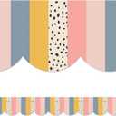 3 x Carson Dellosa We Belong 39Ft of Boho Bulletin Board Borders, 13 Strips of Scalloped Trim with Stripes and Polka Dots for Rolling Whiteboard, Cork and Posterboard, Nursery, Party, and Classroom Decor