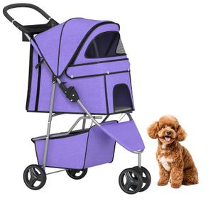 BestPet | 3-Wheel Pet Stroller | Purple | Foldable Dog and Cat Stroller