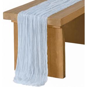 Ling's Moment 14Ft Dusty Blue Cheesecloth Table Runner Boho Chic Gauze Semi-Sheer Tablecloth for Wedding Celebrations for Baby Shower Decorations