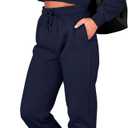 BTFBM Women 2 Piece Outfits Long Sleeve Crop Top Pullover Drawstring Pant Jogger Set Casual Sweatsuits Tracksuit Pockets (Medium, Navy)