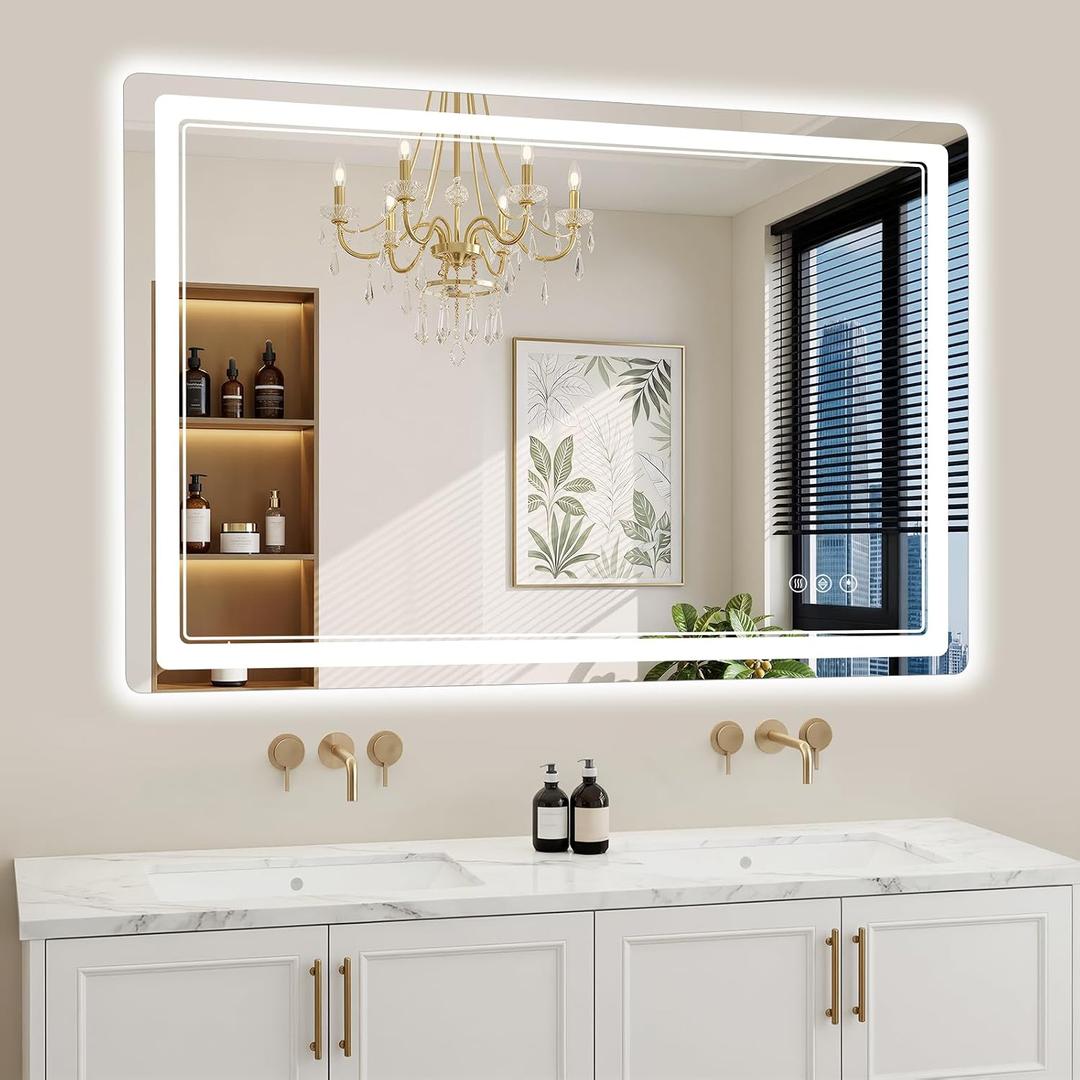 30"x48" LED Bathroom Mirror with Lights, Backlit + Front Lit, Anti-Fog, Lighted Bathroom Mirror for Wall, HD Shatterproof Tempered Glass, Dimmable, Memory Function (Horizontal/Vertical)
