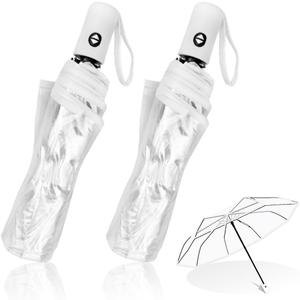 2 Pack Wedding Umbrellas, Lightweight Folding Clear, Pop-on, Stylish, Adult, Rain, Perfect for Travel, Dating, Shopping (transparently)