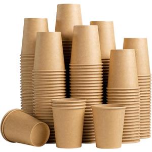 Lamosi 200 Pack 8 oz Kraft Paper Cups, Brown Disposable Paper Coffee Cups, Unbleached Paper Cups for Hot/Cold Beverage Party Home Office
