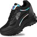 AONEGOLD Women's Hidden Wedge Sneakers High Heeld Lace Up Fashion Lightweight Walking Shoes Platform Sneakers(Black-38,5-5.5 US)