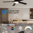 Ceiling Fans with Lights 52 inch,Flush Mount Low Profile,Smart Remote & App,RGB LED,Dimmable 3CCT,6-Speed Reversible,Sleek Ceiling Fan for Bedroom Living Room Apartment Nursery,Black