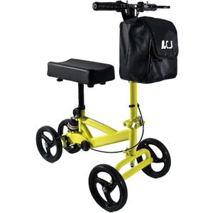 Knee Scooter,Economical Foldable Steerable Knee Walker,for Adults Foot Surgery,Injured Ankle Recovery Scoote(Yellow-Shock-Absorbing Design)