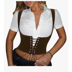 Lace Up Corset Suede Bustier Women's Waist Trainer Tank Steampunk Underbust Corset for Halloween Pirate Costume70, S  Lace Up Corset Suede Bustier Women's Waist Trainer Tank Steampunk Underbust Corset for Halloween Pirate Costume70, S