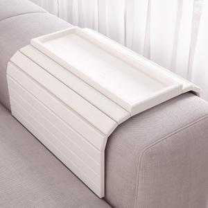 Sofa Arm Tray,Bamboo Folding Couch Arm Tray,Sofa Armrest Trays with Anti-Slip Pad for Drinks,Snacks,Phone,Remote ControlWhite