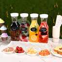 Set of 4 Plastic Carafe with Lid, 1 Liter Mimosa Bar Supplies, Large Square Base Juice Containers, Water Bottle, Milk Container, Clear Beverage Containers for Fridge - HAND WASH ONLY